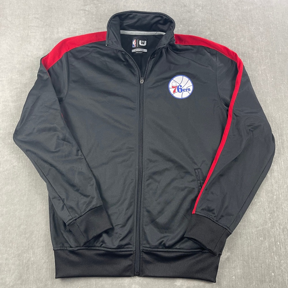 Philadelphia 76ers NBA Mens Medium Black Full Zip Track‎ Jacket Red Stripe